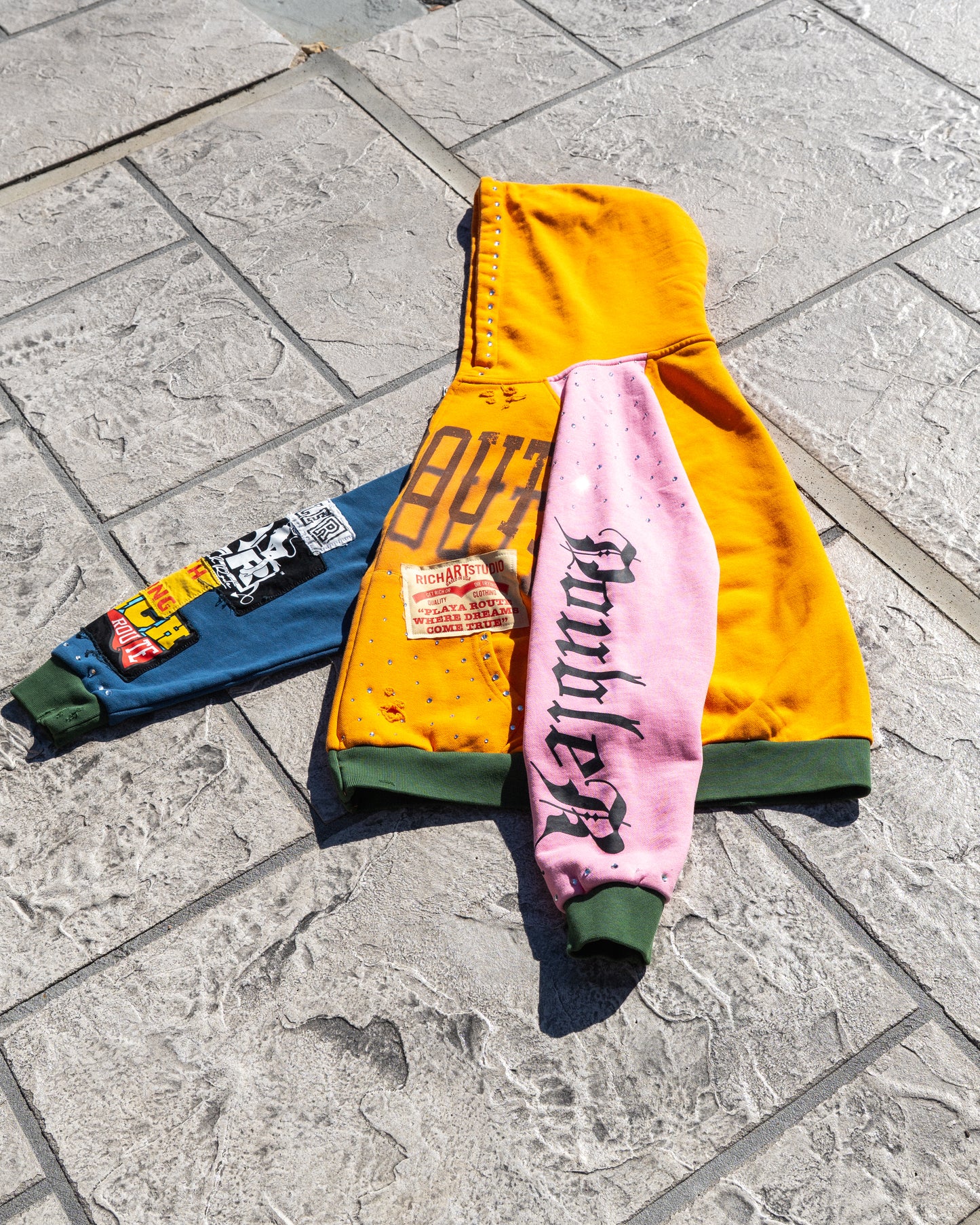Multi-Color Patchwork Hoodie (Rhinestones)