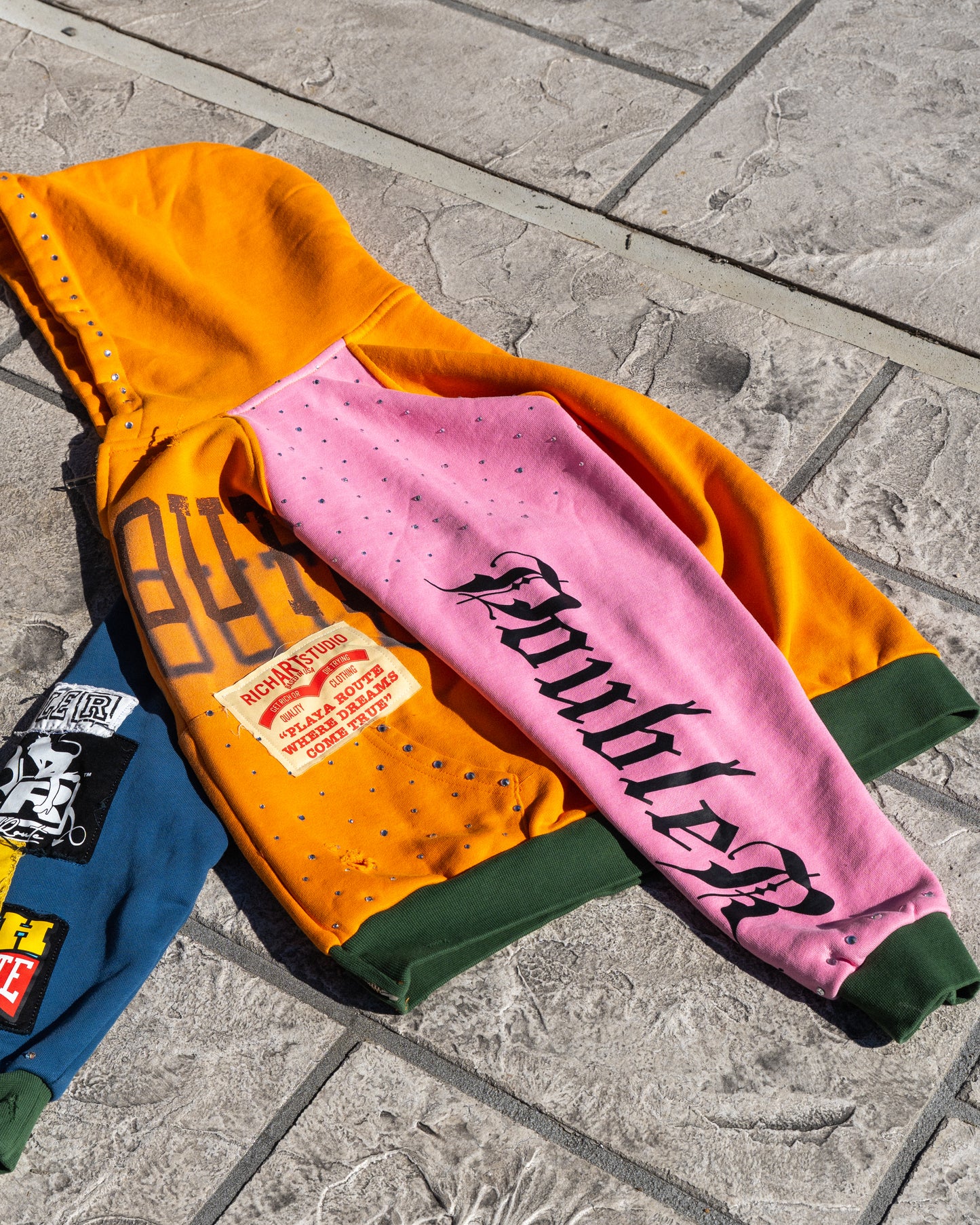 Multi-Color Patchwork Hoodie (Rhinestones)