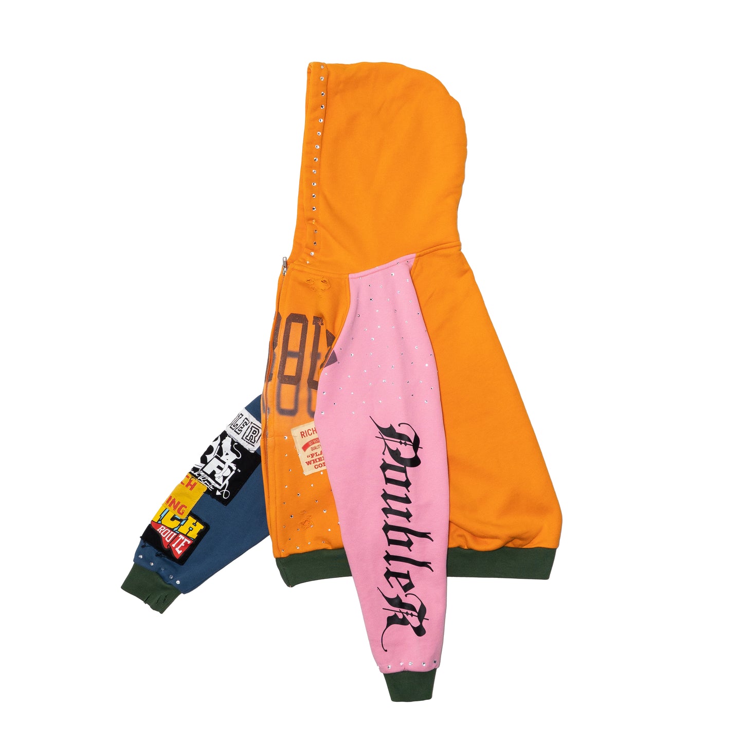 Multi-Color Patchwork Hoodie (Rhinestones)
