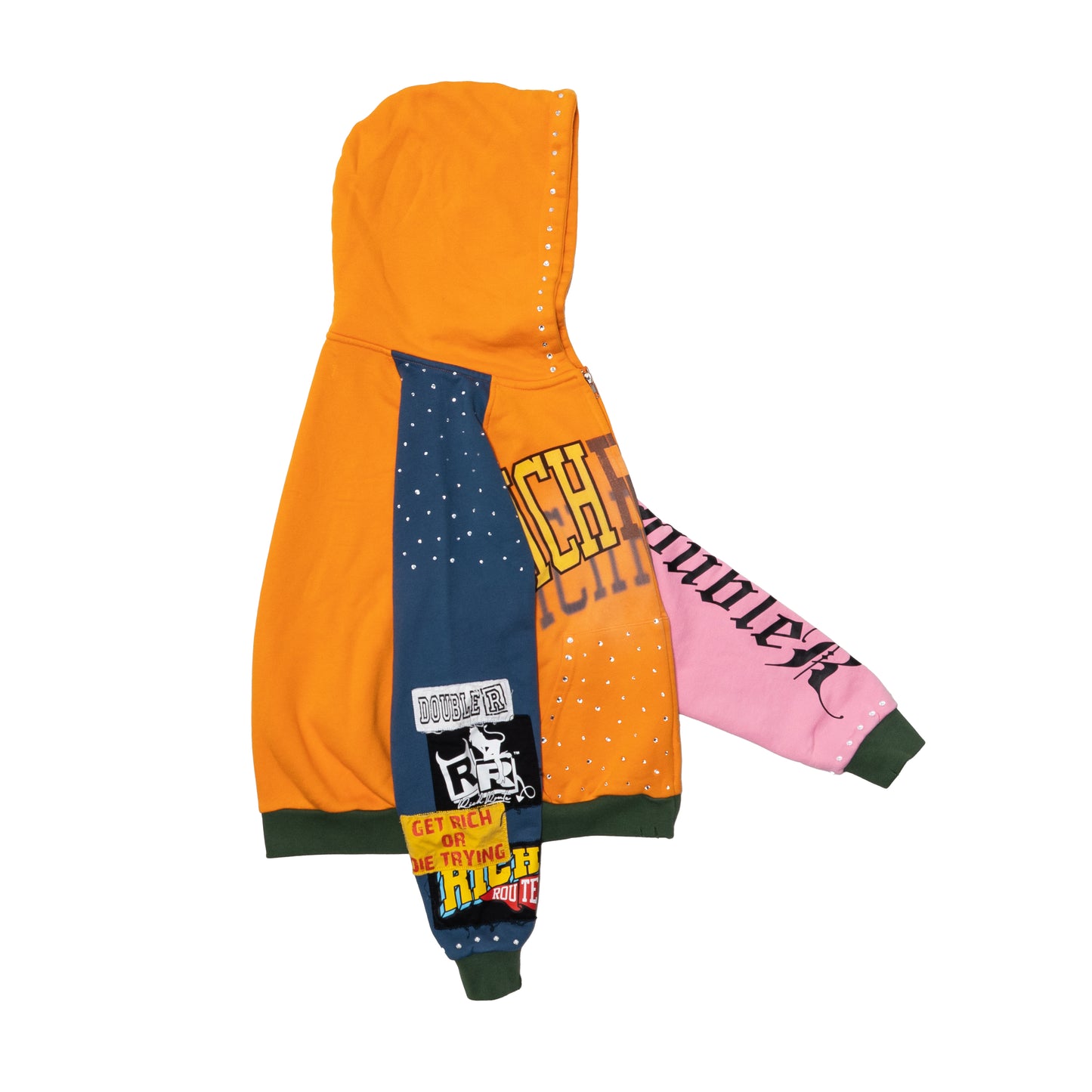 Multi-Color Patchwork Hoodie (Rhinestones)