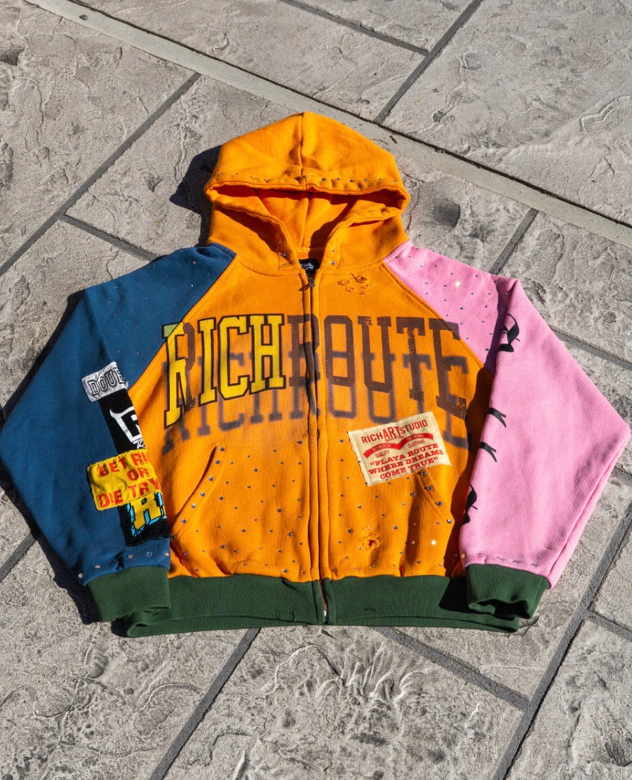 Multi-Color Patchwork Hoodie (Rhinestones)