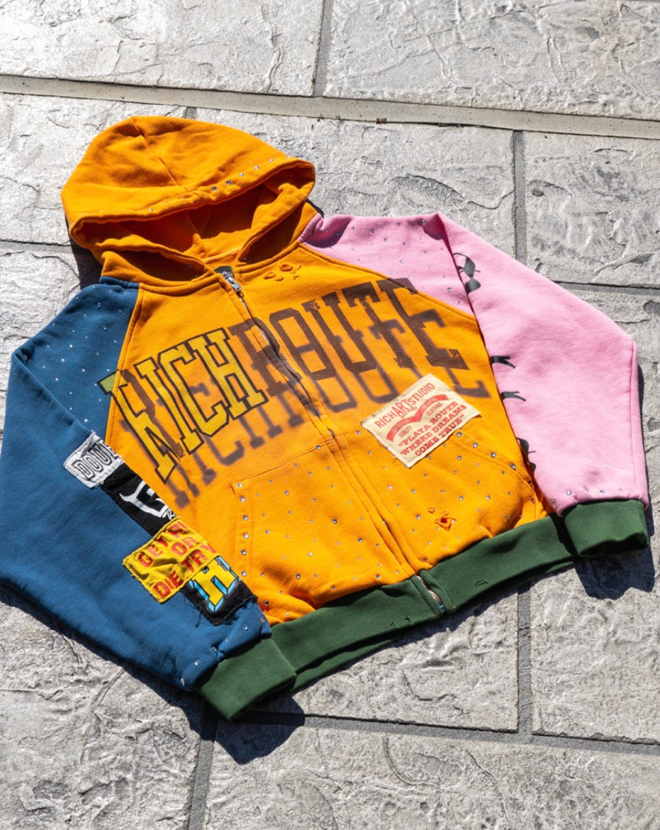 Multi-Color Patchwork Hoodie (Rhinestones)