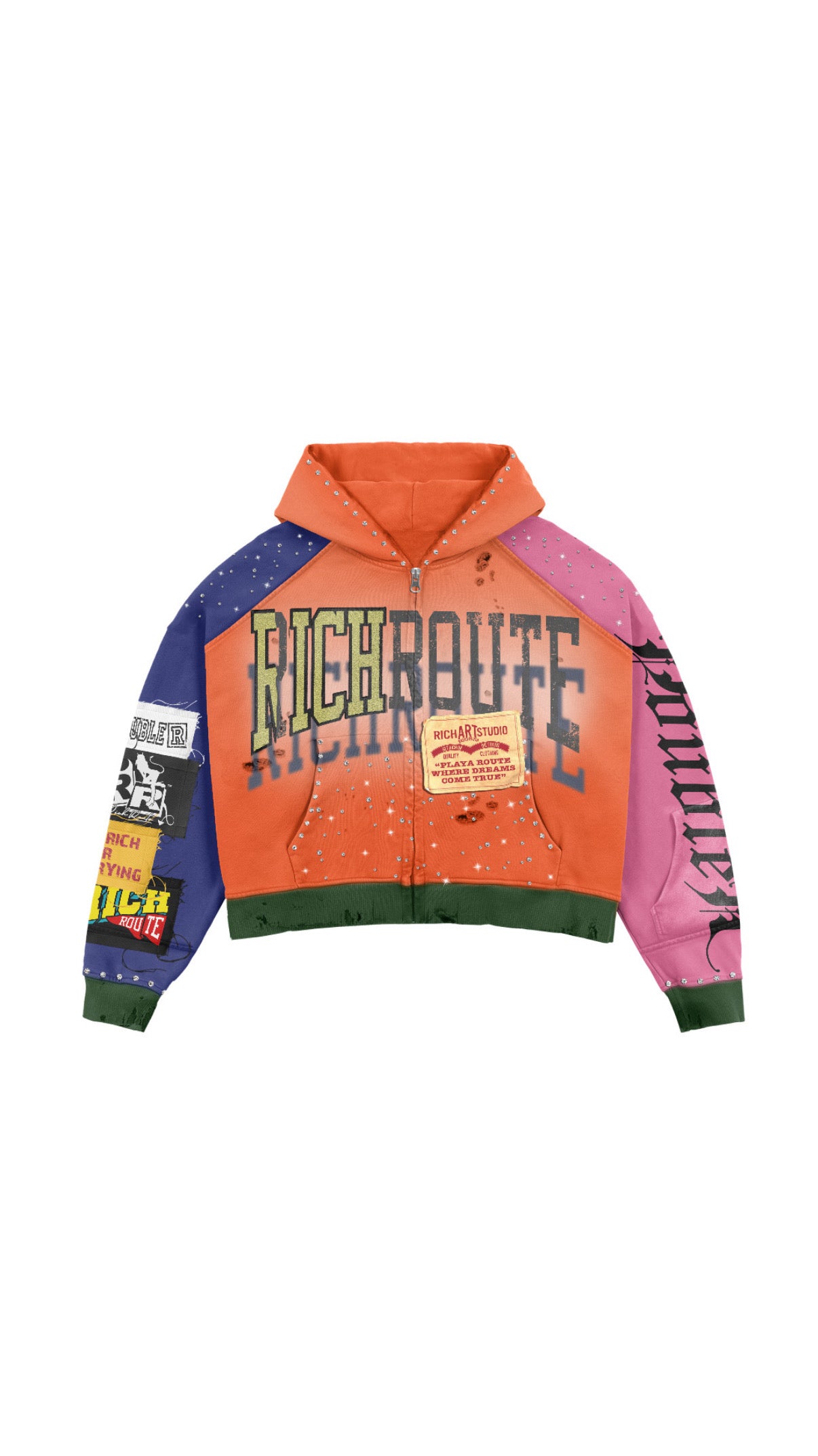 Multi-Color Patchwork Hoodie (Rhinestones)